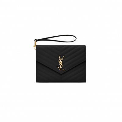 YSL CASSANDRE MATELASSÉ FLAP POUCH IN GRAIN DE POUDRE LEATHER 617662BOW011000 (21*16*3cm)